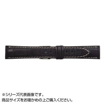 MIMOSA（ミモザ） 時計バンド クロコマット 22mm ブラック/ホワイトステッチ （美錠:銀） WRM-AW22