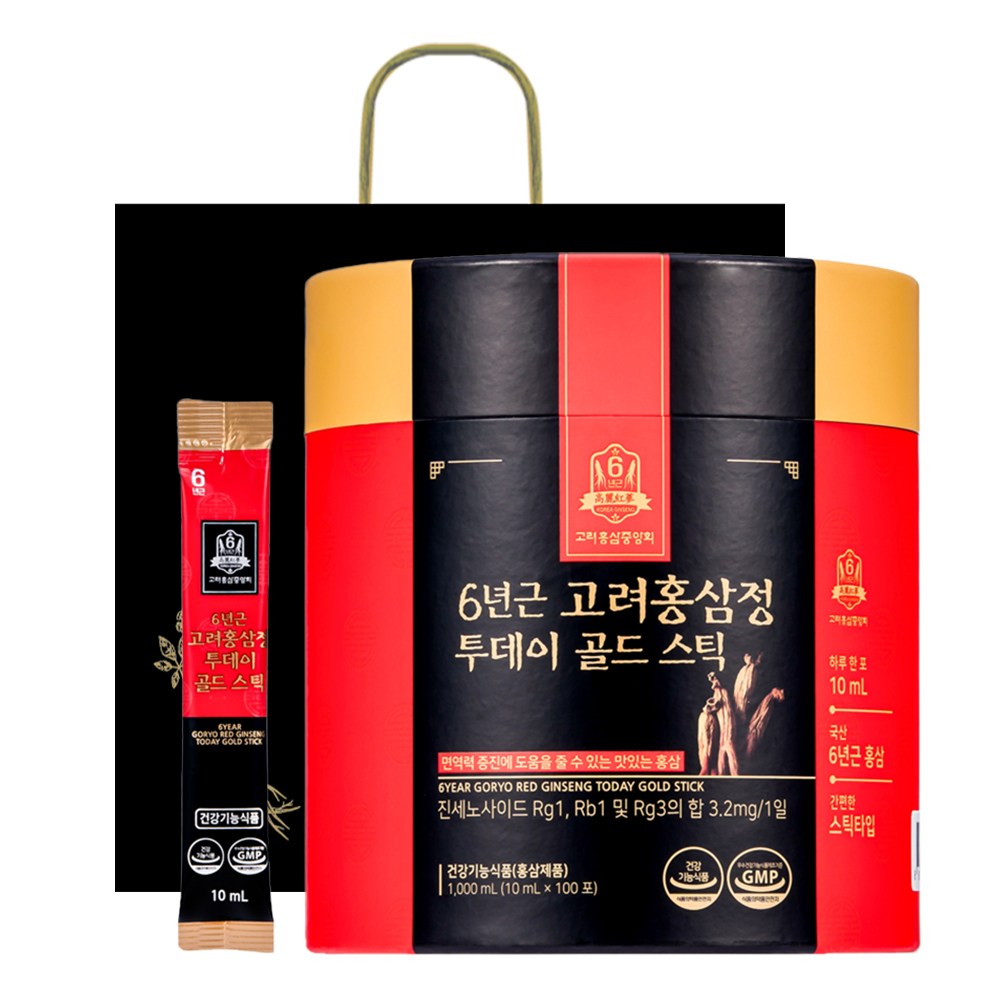 高麗紅参中央会6年根高麗紅参錠トゥデイゴールドスティック+ショッピングバッグ10ml100個