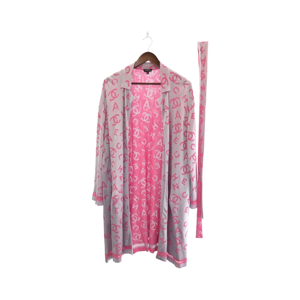 美品 ココマーク サイズ42 ピンク グレー レーヨン P62933K48495 カーディガン ガウンコート レディース 504512