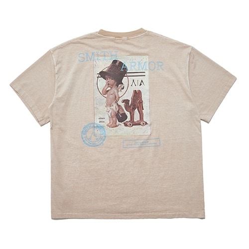 [送料無料]スミスアもー 巨大ベベブループリントTシャツサンド ベージュ