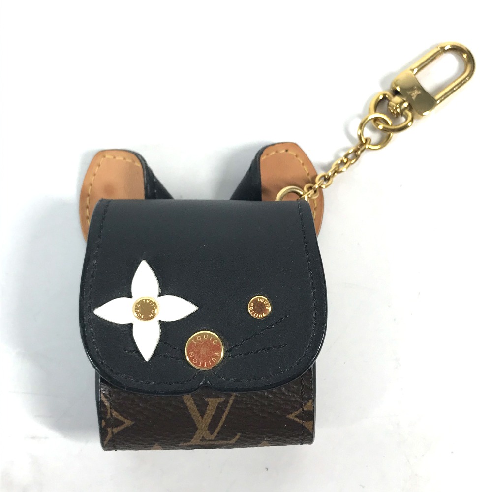イヤフォンケース GI0448 エテュイイヤホン AirPods 猫 モノグラム キャット ネコ エアポッズ イヤホン apple アップル バッグチャーム モノグラムキャンバス ブラック