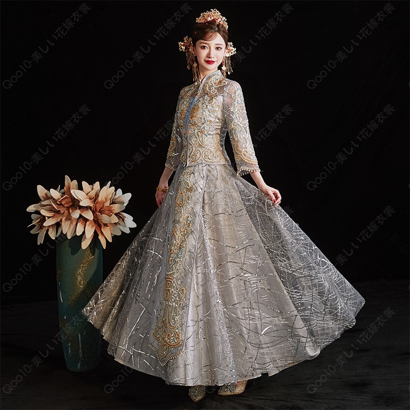 中国式ウェディングドレス痩せ見え2023新案秀禾服新婦結婚祝い服敬酒出閣服竜鳳服-45