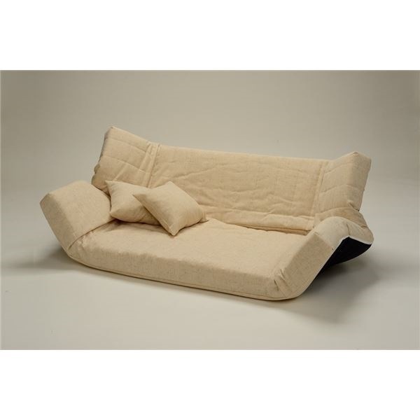 低反発 リクライニングソファー/ローソファー 2人掛け ファブリック生地 アイボリー 肘付き 同色クッション2個付き 日本製