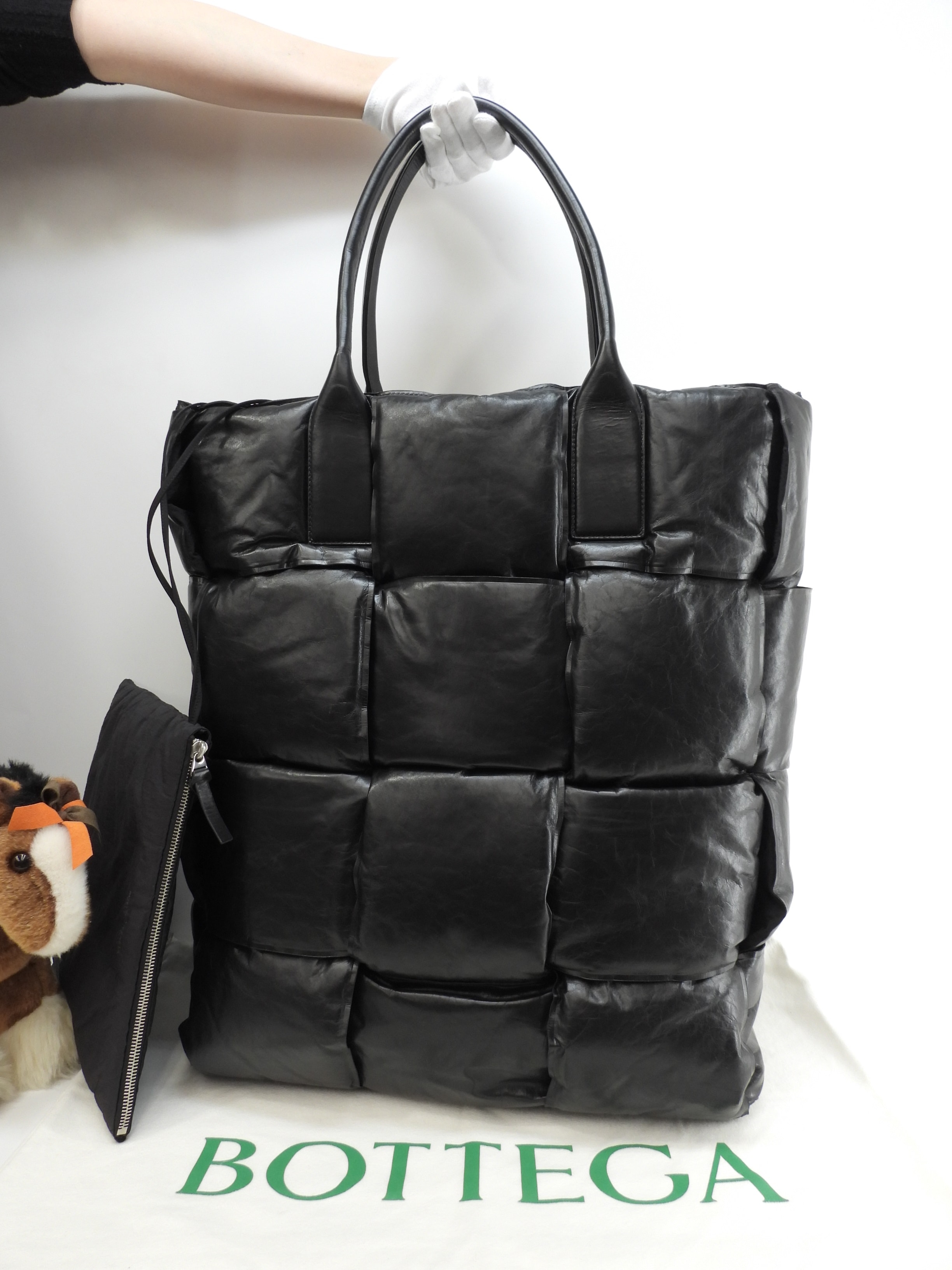 メンズトートバッグ大 アルコ ラムレザー黒 ショルダーバッグ@IC