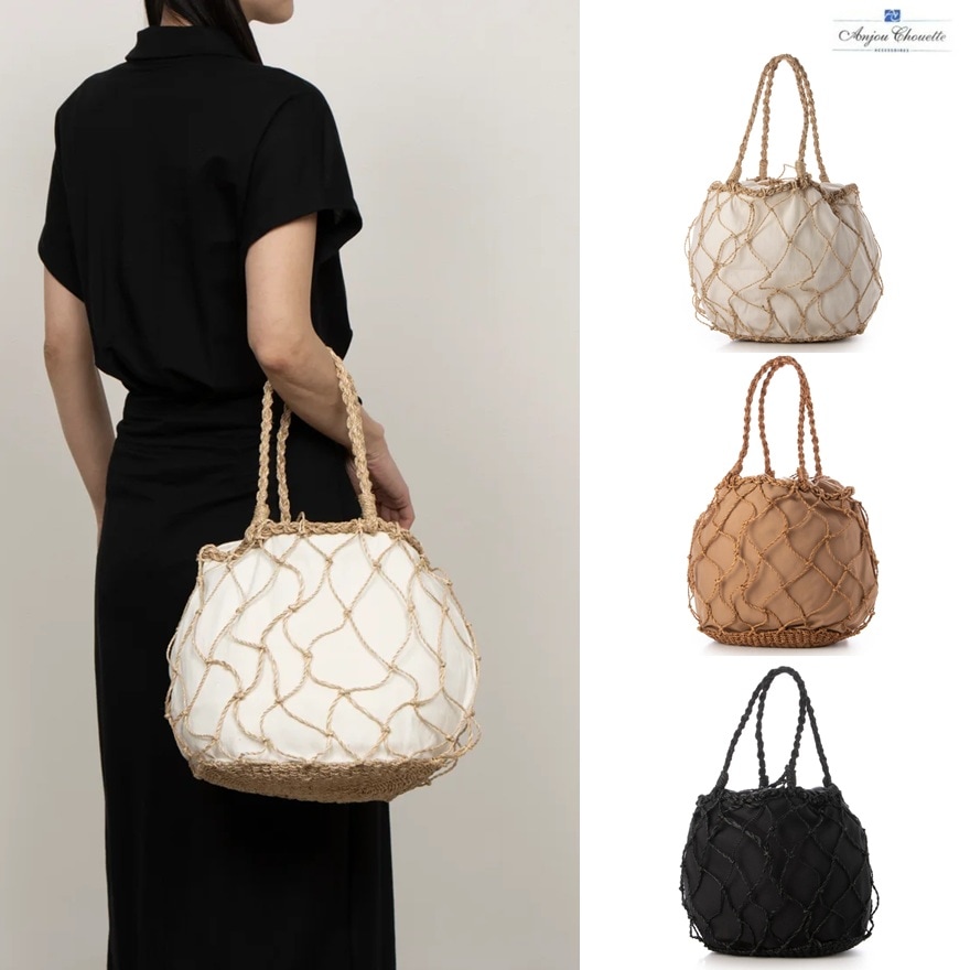 Anjou Chouette アンジュ シュエット アバカ ハンドルバッグ レディース トートバッグ 春夏 カゴバッグ バッグ　丸形 コットン 巾着バッグ 紐バッグ 涼しげ 5,621円