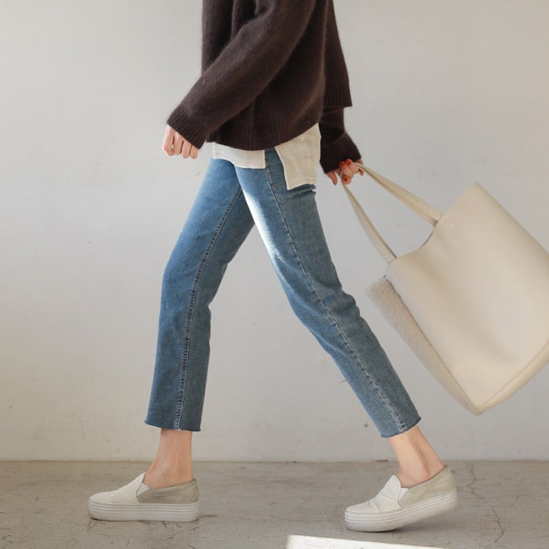 シックなストレートジーンズ女性九百春春冬春ルーズワイドレッグハlイウエスト薄型ハイセックパンツ