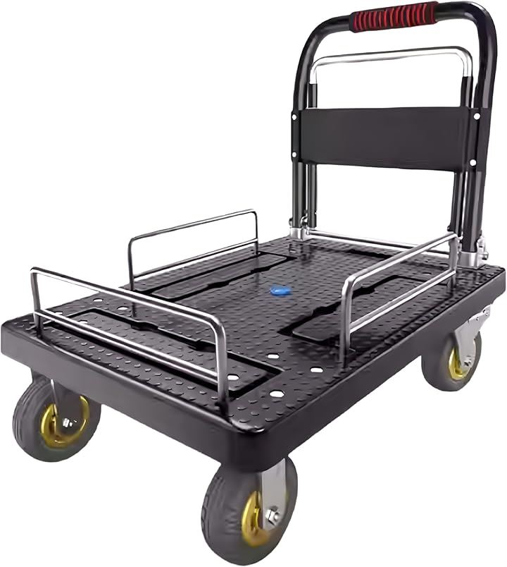 台車 折りたたみ式 バスケット台車 カゴ付き 6inキャスター ストッパー付き 手押し 転落防止 静音 防滑 高強度 運搬用 ワゴン(ブラック, 90x60cm（ダブルハンドル）)