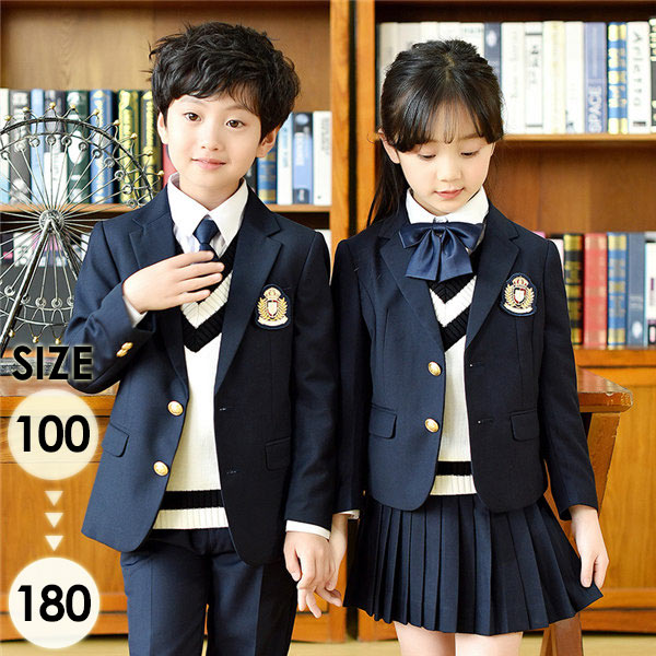 卒業式 スーツ 入学式 女の子 男の子 キッズ フォーマル 4点セット 子供 カジュアル 小学生 中学生 七五三 ベスト セーター 追加可 【100/110/120/130/140/150/160/1