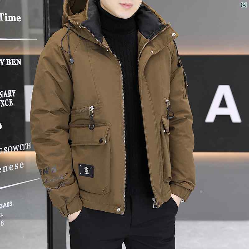 メンズ　ファッション　韓国ファッション　オシャレ　カジュアル　男性用　大歳 作業着 フード付き コットン コート メンズ 冬 暖かい 厚手 コットンコート トップ
