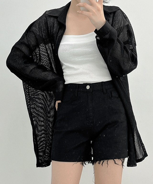 [バカンスルック/ボクシーフィット/2color] ループトップ メッシュ ボクシーフィット シャツ