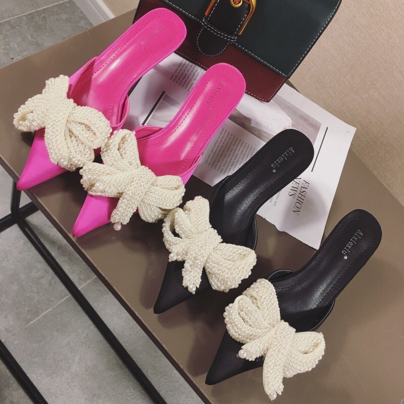 【送料無料】レディース パールビッグリボンサンダル フラットシューズ パンプス サンダル