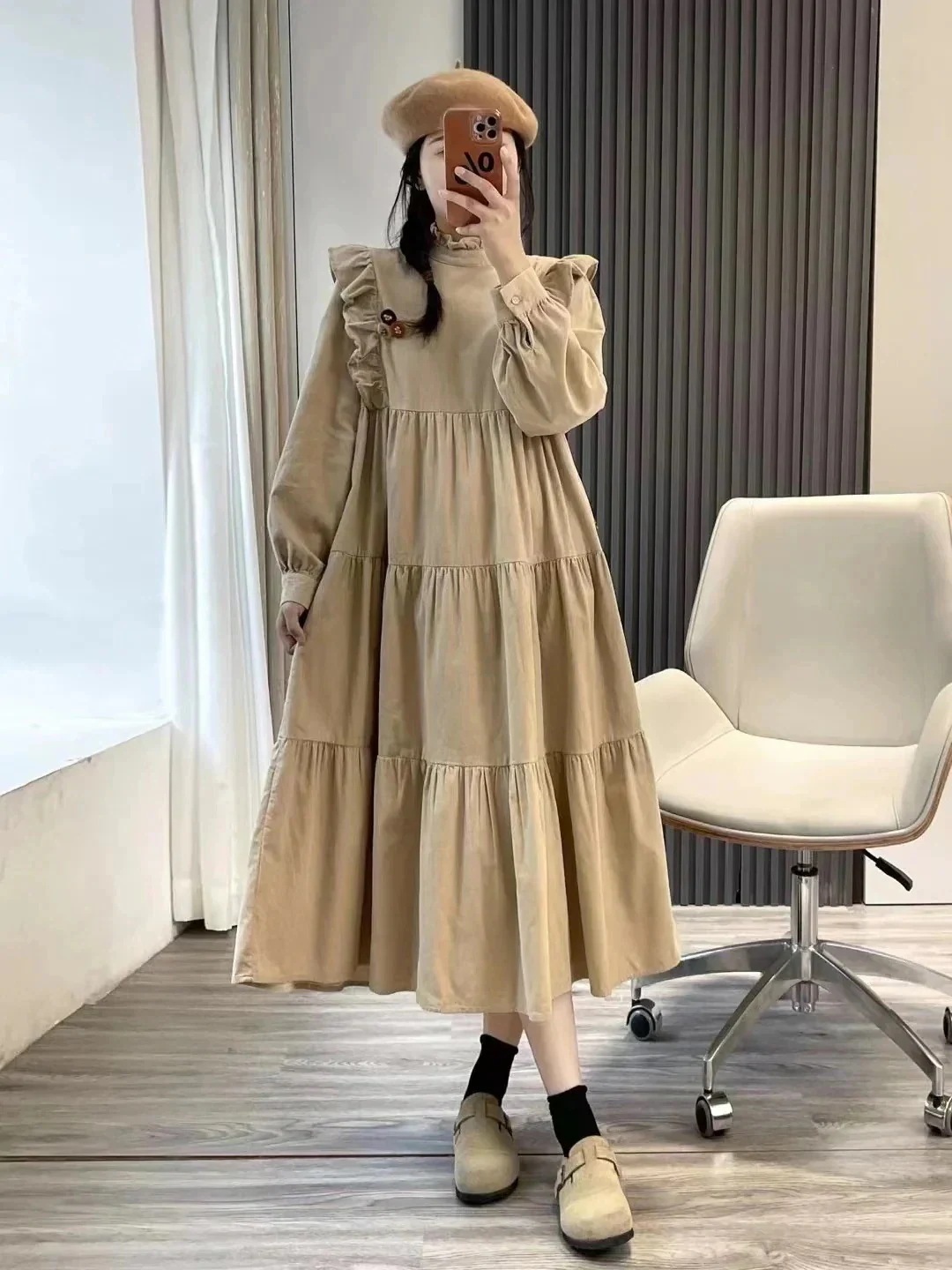 ！体型カバーオールインワンワンピースパーティードレス 春春冬新作 ロングワンピース韓国 ワンピース シャツワンピースワンピース長袖 OL ラッフル ロングワン 4,973円