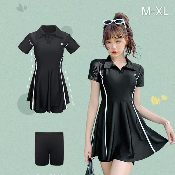 ワンピース水着 服みたいな 水着 2点セット 半袖 スポーツ風 ワイヤーなし パッド付 レディース 着瘦せ カジュアル シンプル セクシー 露出控えめ 写真映え 撮影用 海 夏 サマー プール リゾー