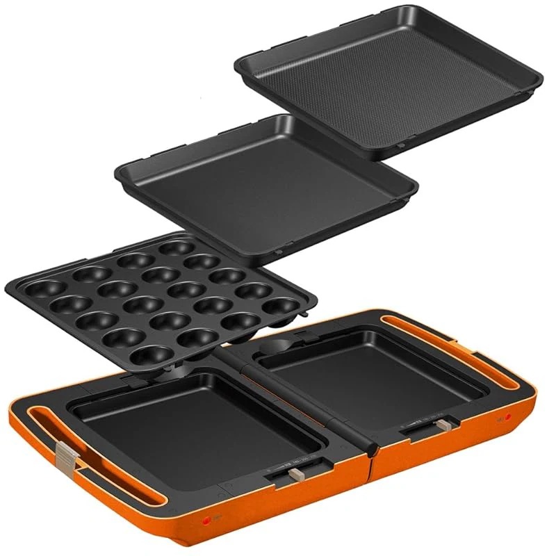 【即納】アイリスオーヤマ ホットプレート たこ焼き 平面 ホットプレート ディンプル プレート 3枚 折り畳み 両面 角型 左右独立温度設定 オレンジ DPO-133-D