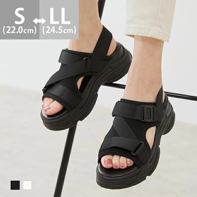 スポーツサンダル レディース 脱げない スポーティ ミドルヒール 厚底 耐滑 痛くない 歩きやすい 疲れにくい ラウンドトゥ 厚底サンダル かかとストラップ 靴下合わせ 白 ホワイト 黒 ブラック【在