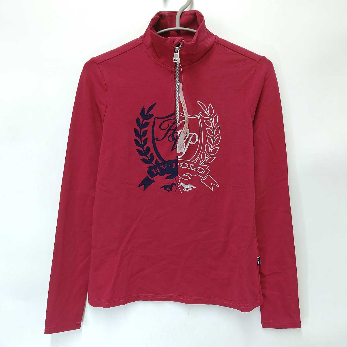 【中古・未使用品】HV POLO DECE ハーフジップ 長袖 ライディングシャツ ロングスリーブ ストレッチ ポロ S レッド レディース 乗馬 馬術