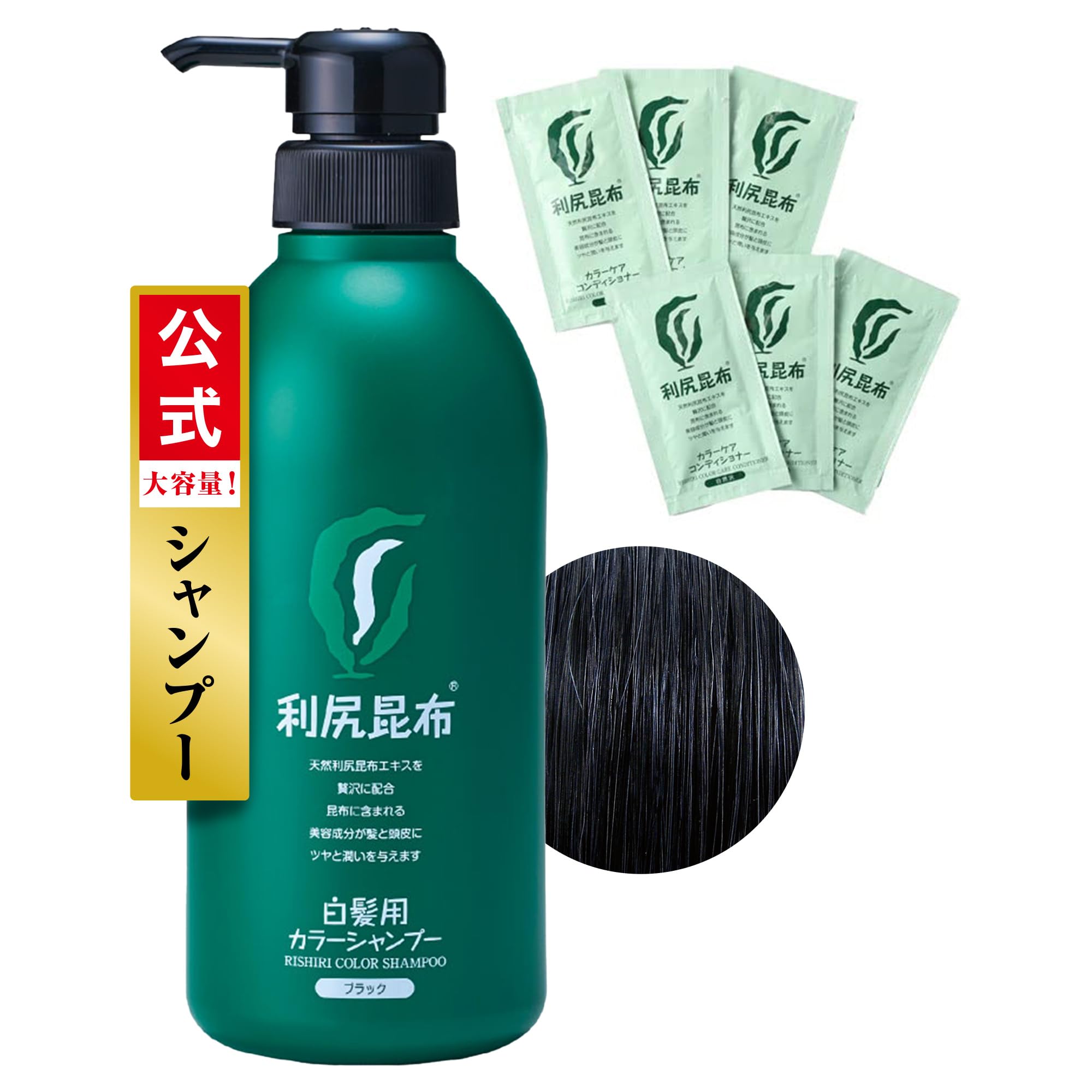 Sastty (サスティ) 【白髪用】大容量サイズ 利尻カラーシャンプー (ブラック) 500ml 【利尻カラーケアコンディショナーおまけ6包付】