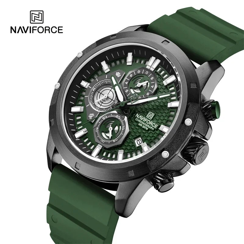 Naviforce-メンズリストバンド クォーツ クリエイティブ シリコン クロノグラフ 日付 発光 防水 カジュアル