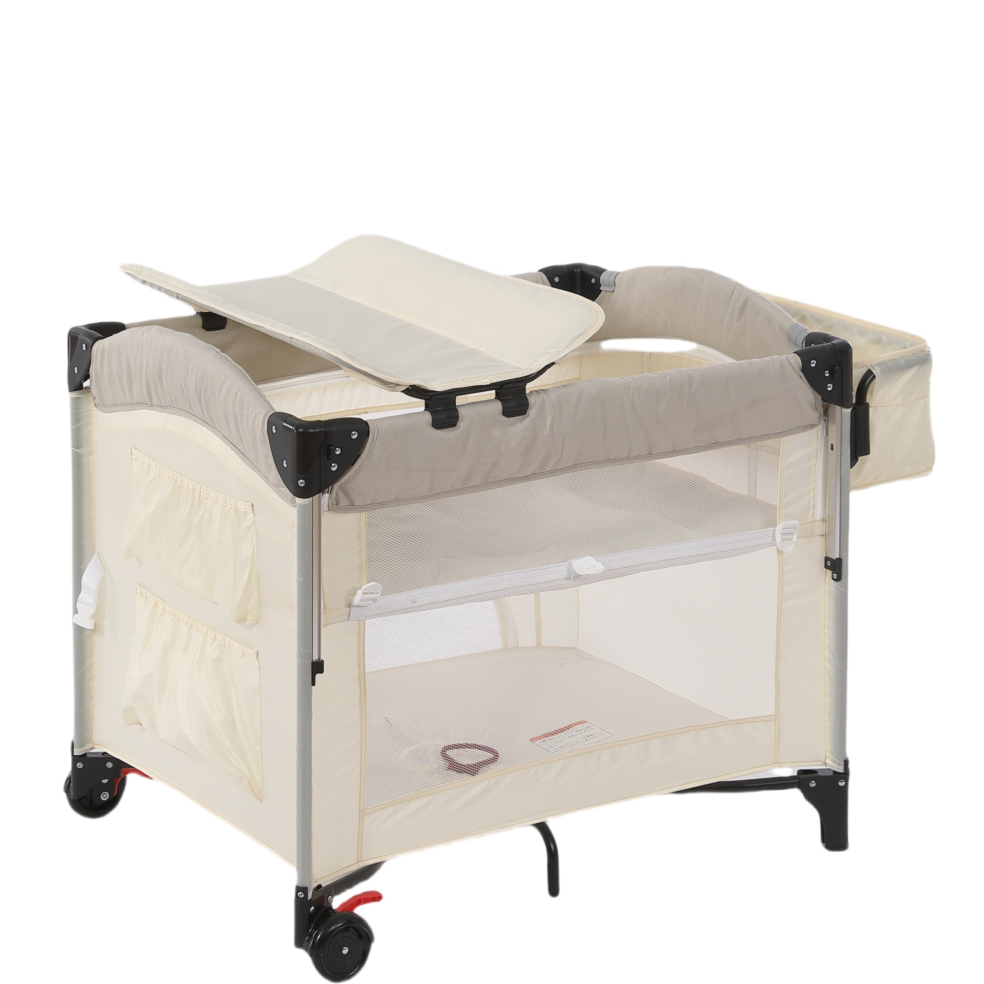 【国内出荷】ベビーベッド ベビーサークル 折りたたみ 添い寝ベッド おむつ替えテーブル付 プレイヤード お昼寝マット キャリーバッグ付 マットレス付 キャスター付き 多機能 軽量 出産祝い22 14,332円