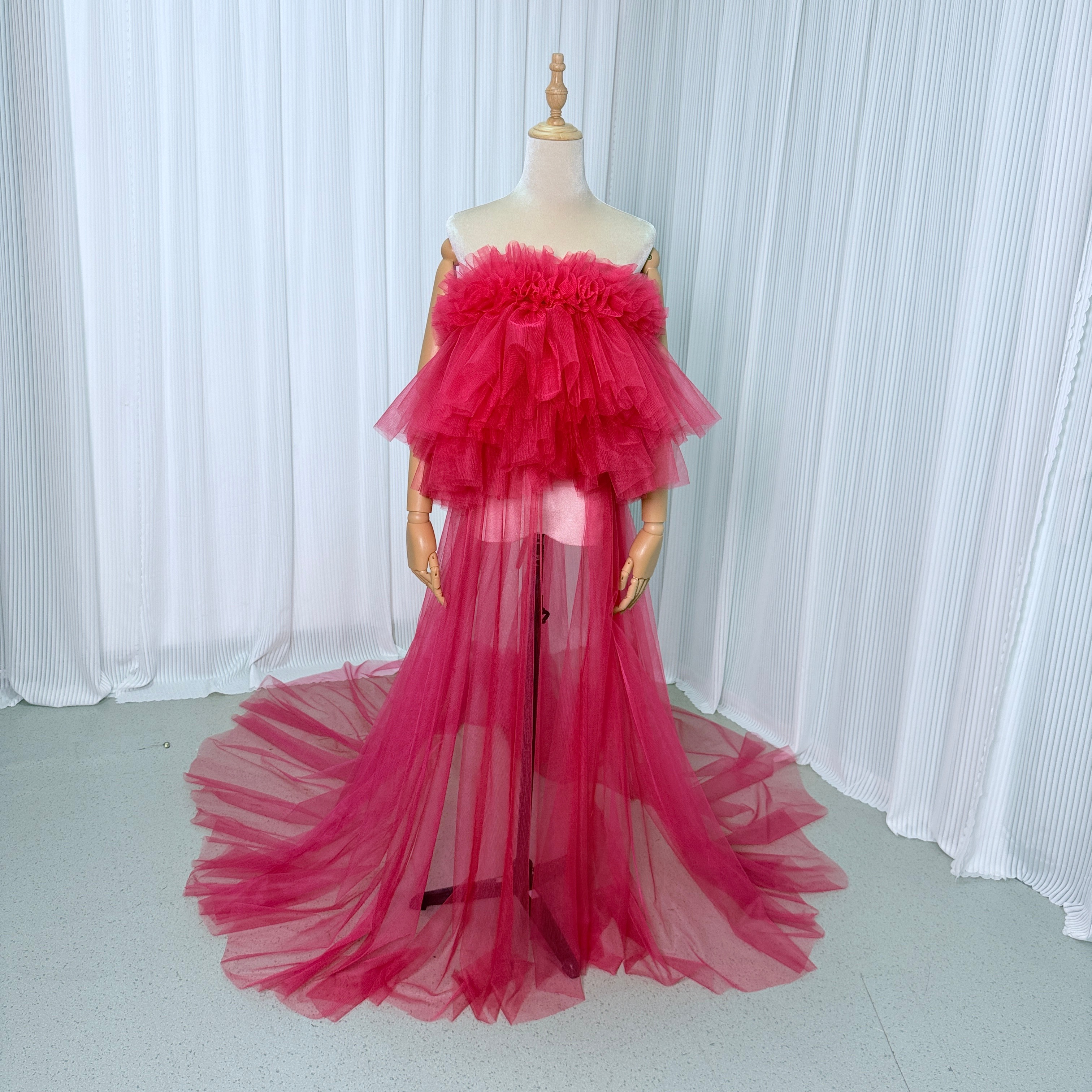 ビビッドピンク ソフトチュール ミニトレーン 花嫁 前撮 りオーバードレス 23,345円