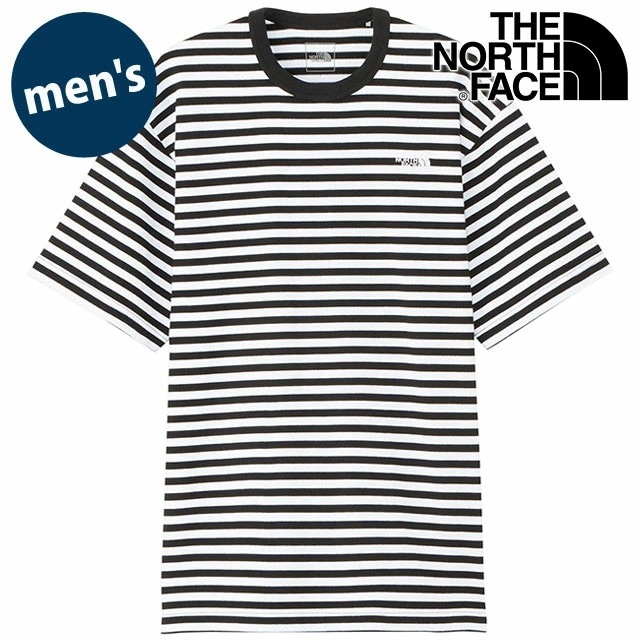 メール便 ショートスリーブマルチボーダーティー [NT32455-KW] メンズ TNF アウトドア トップス 半袖Tシャツ オーガニックコットン ブラック/ホワイト