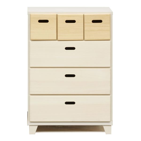 日本製 天然木 チェスト 4段 オイル塗装仕上げ 56.5cm幅 ホワイト/ナチュラル 完成品 タンス 衣類収納 引出し収納