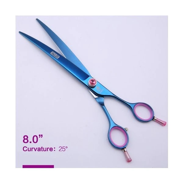 Fenice Professional Japan 440c 7.5 8.0インチペットハサミ用犬用グルーミングブルー湾曲右左手はさみ 8 inch