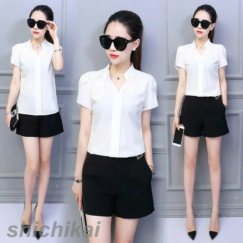 ャツ ブラウス レディース 半袖 フレアスリーブシフォンシャツスーツ インナー オフィス ビジネス 事務服 制服 ワイシャツ白 無地 ホワイト 開襟 大きいサイズ ストレッチ ホワイトデー