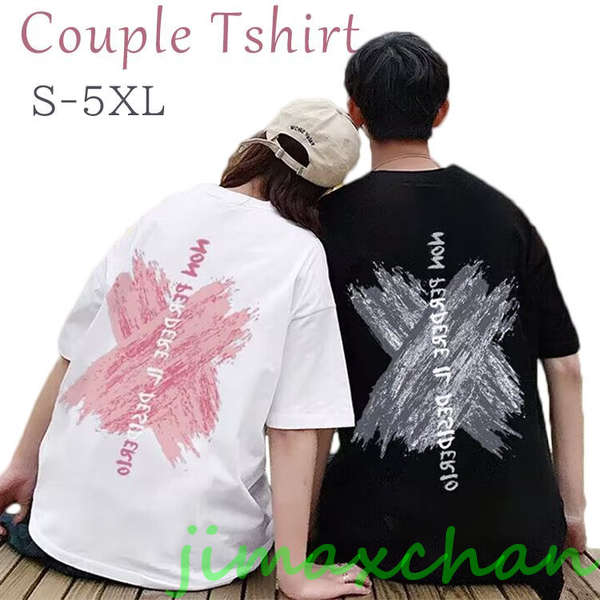 新品　英語字 お揃い服 Tシャツ カップル ペアtシャツ ペアルック カップルお揃い 黒 白 大きいサイズ オーバーサイズ おしゃれ メンズ 半袖 大きいサイズ 可愛い tシャツ カップルお揃い 5X