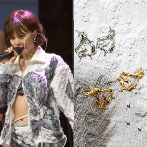 [ヒョナ着用]ゼラシー_ユニークエンボイヤリングSNSで人気 韓国女性アクセサリー デイリーアクセサリー セレブが愛するカスタムジュエリー カスタムジュエリー韓国ファッションスタイル