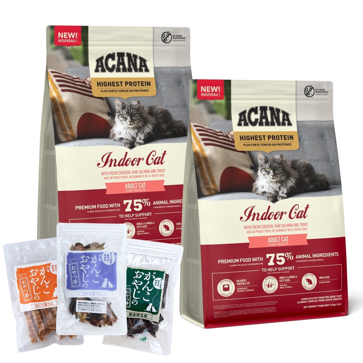 ハイエストプロテイン インドアキャット 1.8kg×2個 キャットフード【がんこおやじのおやつ亭おやつ付 】
