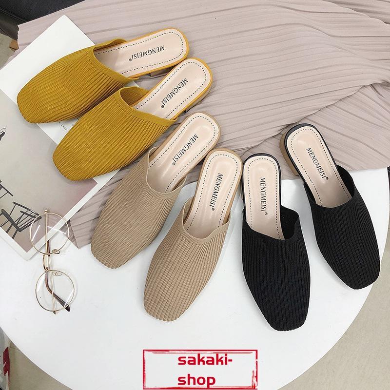 【新品】ミュールサンダル ニットフラットサンダル スリッパ きれいめ 美脚 歩きやすい シューズ レディース