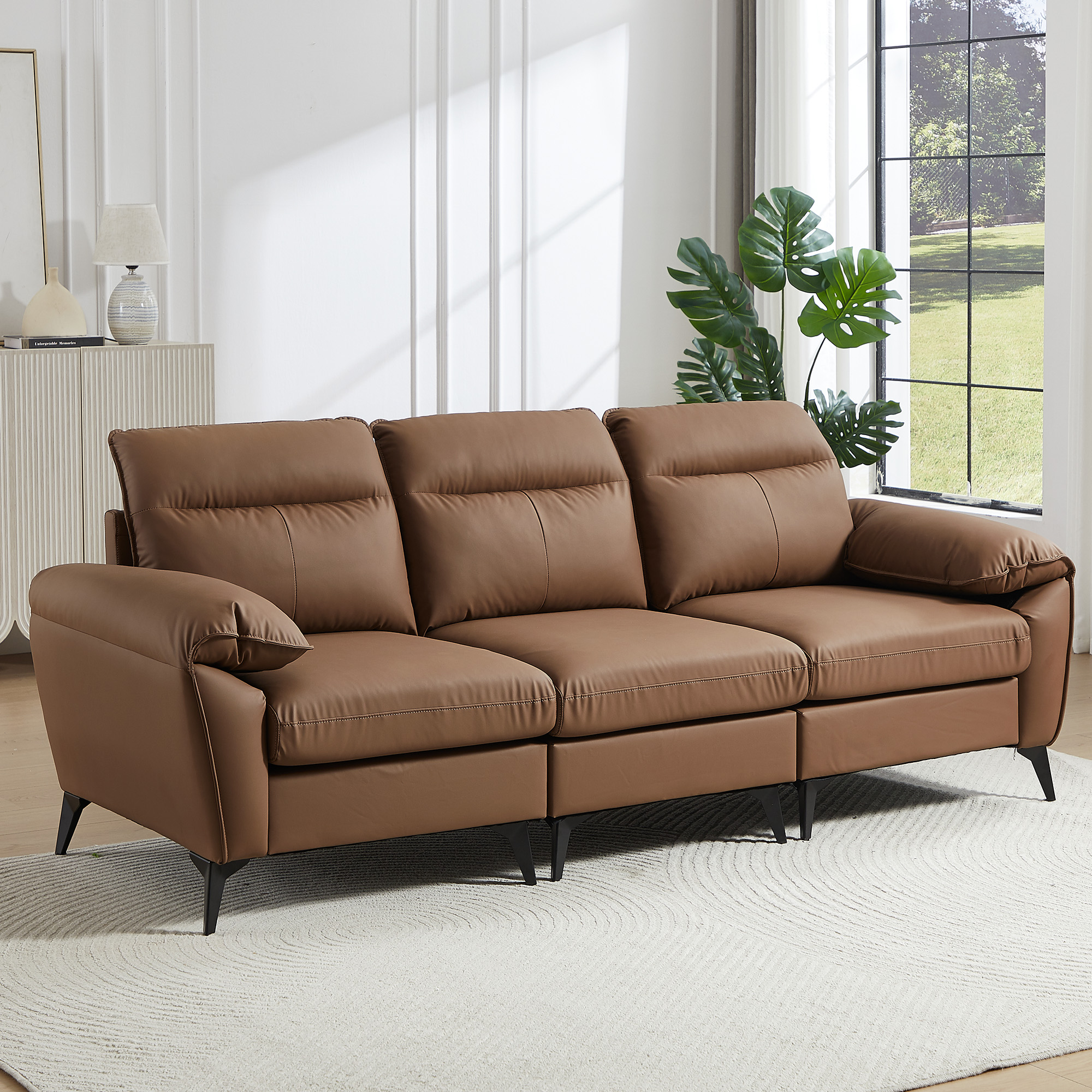 【国内発送】924ソファー ソファ 3人掛け 幅205cm 3人掛け 北欧 ソフトレザーソファー 3p モダン モダン リビングソファー ソファーセット ソファセット PU 弾力 応接室 オフィスソフ