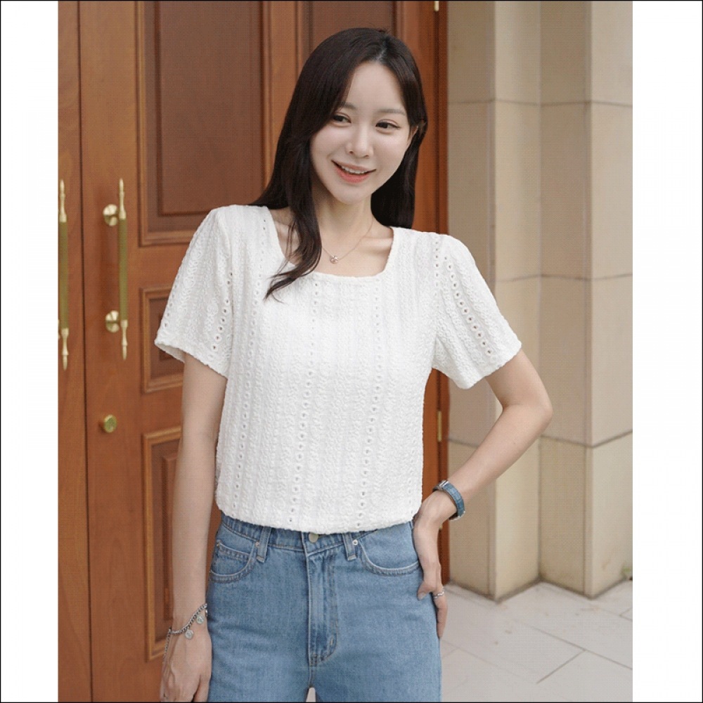 Click & Funny Revill パンチングスクエアネック T シャツ