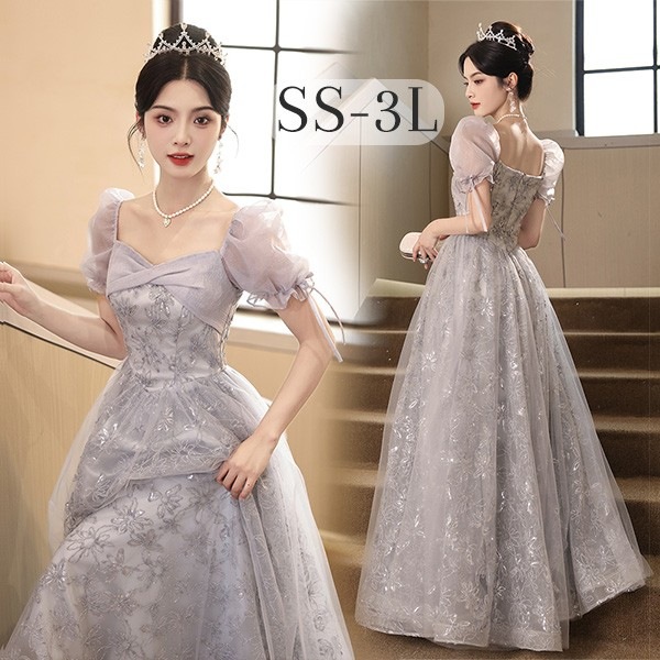 演奏会 ピアノ発表会 袖付き ワンピース Aライン ステージドレス 二次会 女子会 成人式 パーティードレス 大人可愛い ドレス 大人 ピアノ 発表会 ロング丈 ぽっちゃり 大きいサイズ イブニングド