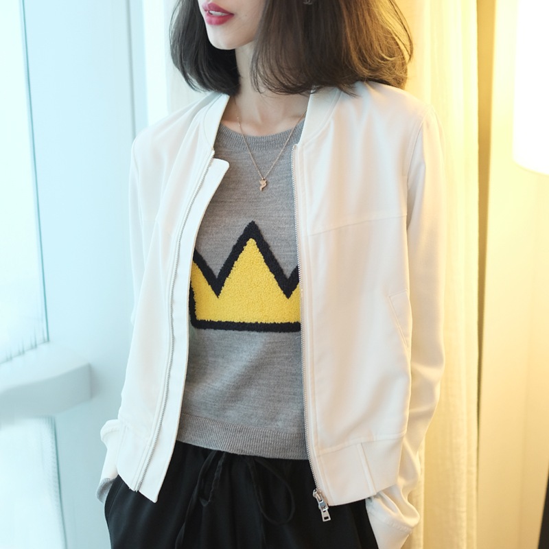 野球ユニフォーム女性白ジャケット女性春と秋2020新しいルーズカジュアルカーディガンショート薄いセクションボンバージャケット