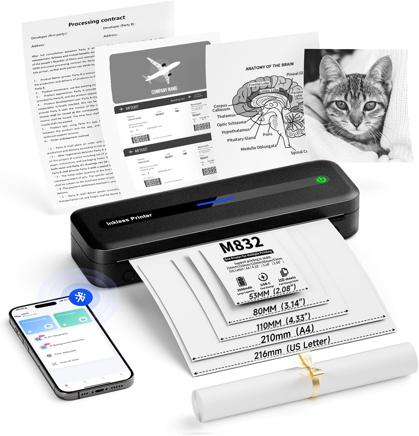 Itari モバイルプリンター（解像度 300DPI）プリンター 小型 持ち運びプリンター portable printer ワイヤレスプリンター コンパクトコピー機 自宅オフィス旅行に用のA4サ