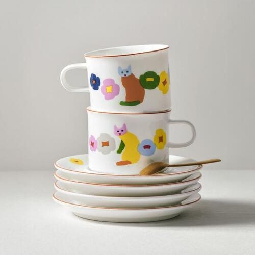 WARMGREYTAILCats & Flowers マグ&ソーサー 2P セット 韓国陶器コラボ