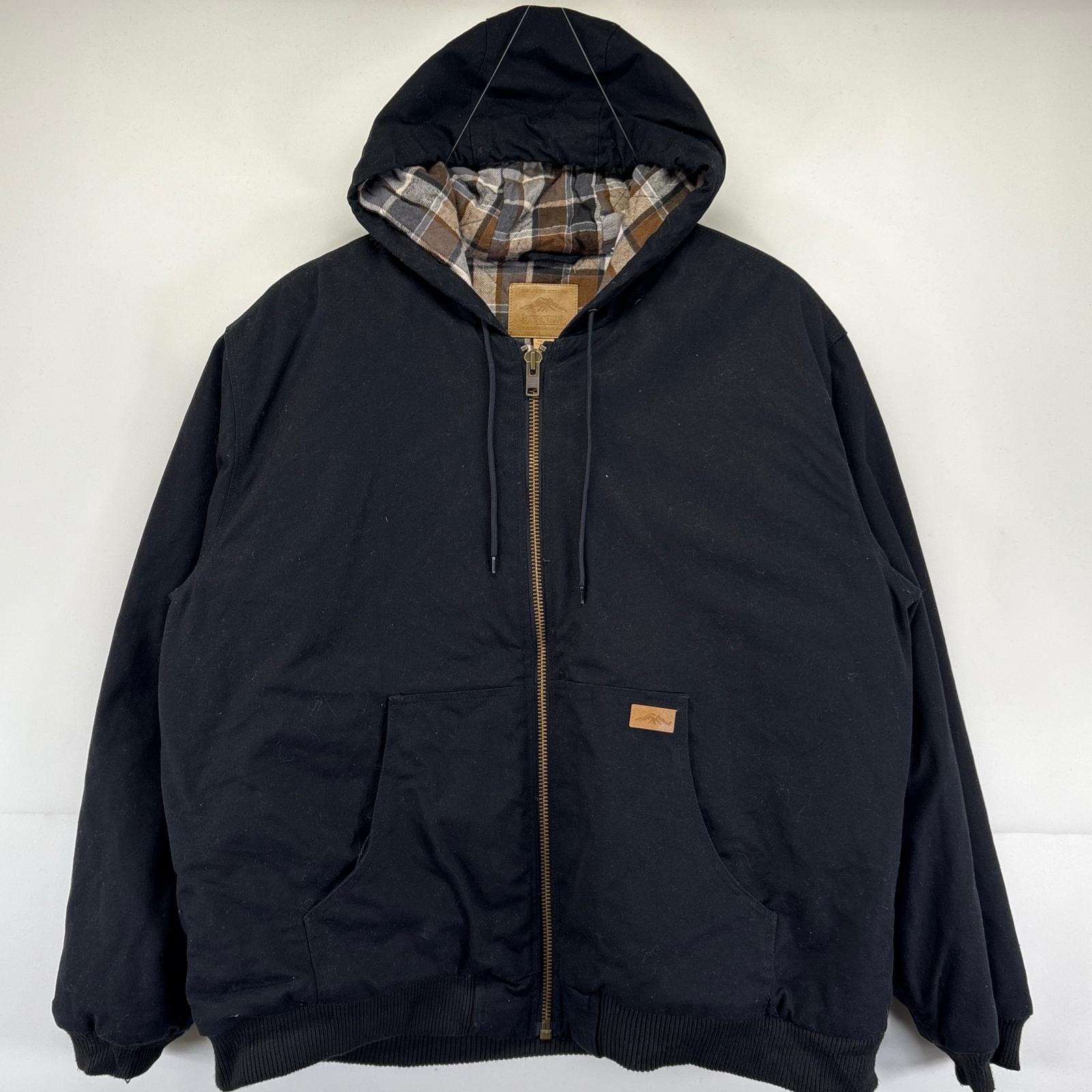 古着 PACIFIC TRAIL ワークジャケット アクティブジャケット フルジップ ダック地 裏地チェック柄 2XL ブラック メンズ