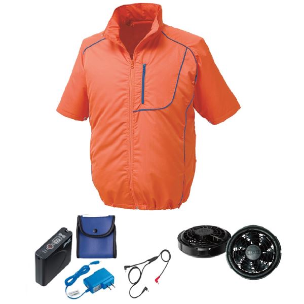 KU91720 空調服 ポリ製 半袖 FAN2300B/LISUPER1 オレンジxネイビー 3L