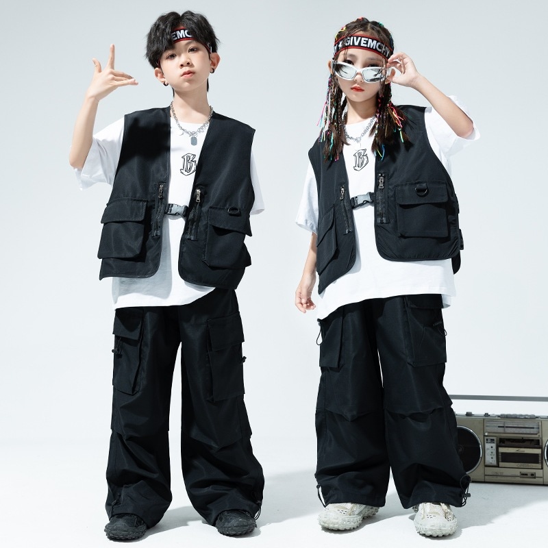 子供向けストリートダンストレンディな服子供向けハンサムヒップホップベストスーツ男の子hiphopパフォーマンス服女の子ジャズダンス服