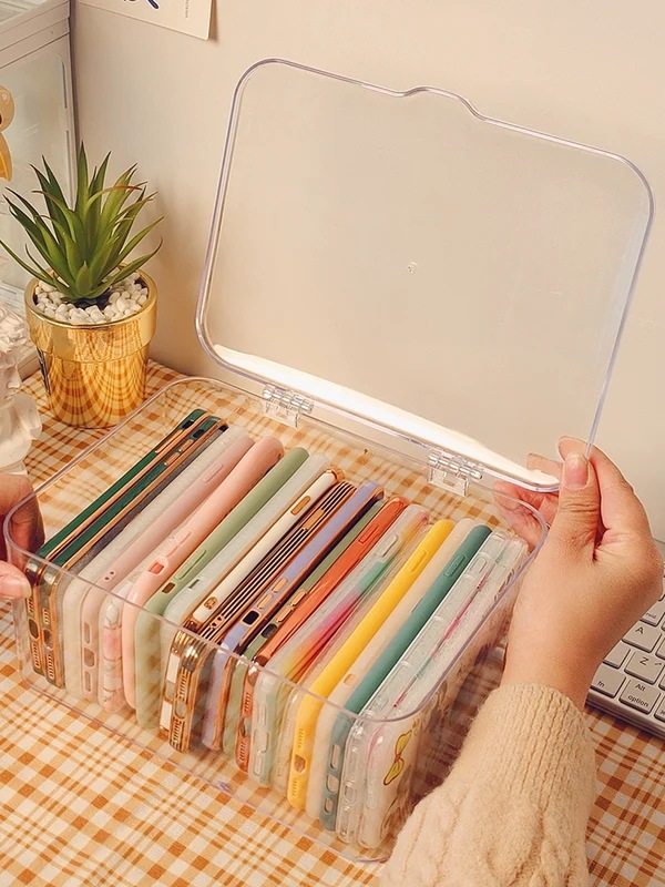 携帯電話ケース,さまざまなアイテムを収納するための透明なケース,アクリル,カバー付き,家庭用,デスク用
