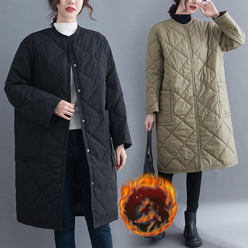 ロングコートレディースキルトキルティングロング丈長袖ラウンドネックノーカラーカーディガン通勤通学ゆったり上品