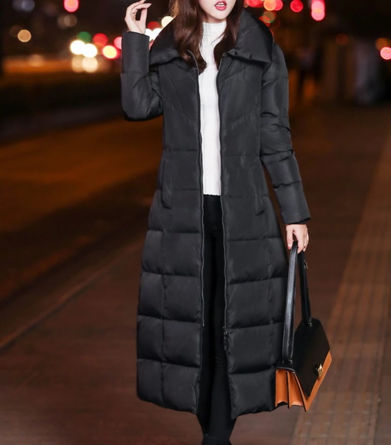 アウター コート ダウンコート ミモレ ミモレ丈 袖あり 長袖 Vネック 襟なし ストレート フード付き ファスナー ポケット 裏起毛 かわいい 大人可愛い きれいめ シンプル カジュアル 大人 上品