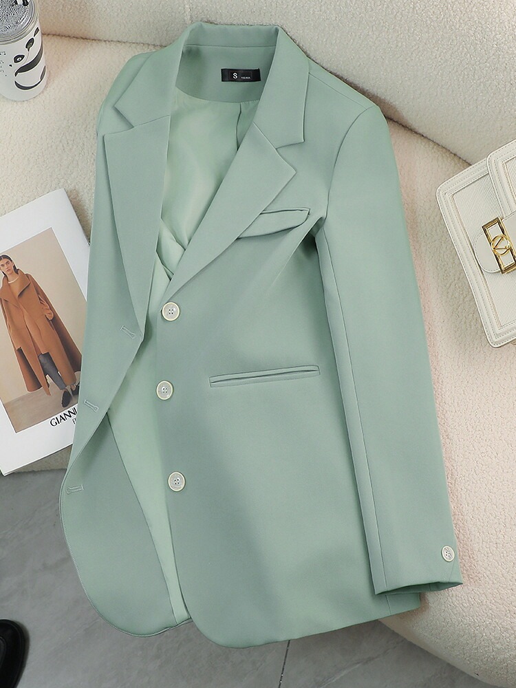 ジャケット 女性用 浅緑色 高級感 おしゃれ 通勤用 春秋用