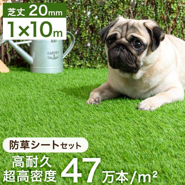 人工芝 ロール 1ｍ×10ｍ 防草シート付 U字ピン付 24本 20mm diy 耐久 リアル 犬 ドッグラン 庭 ベランダ 芝生 水はけ おしゃれ