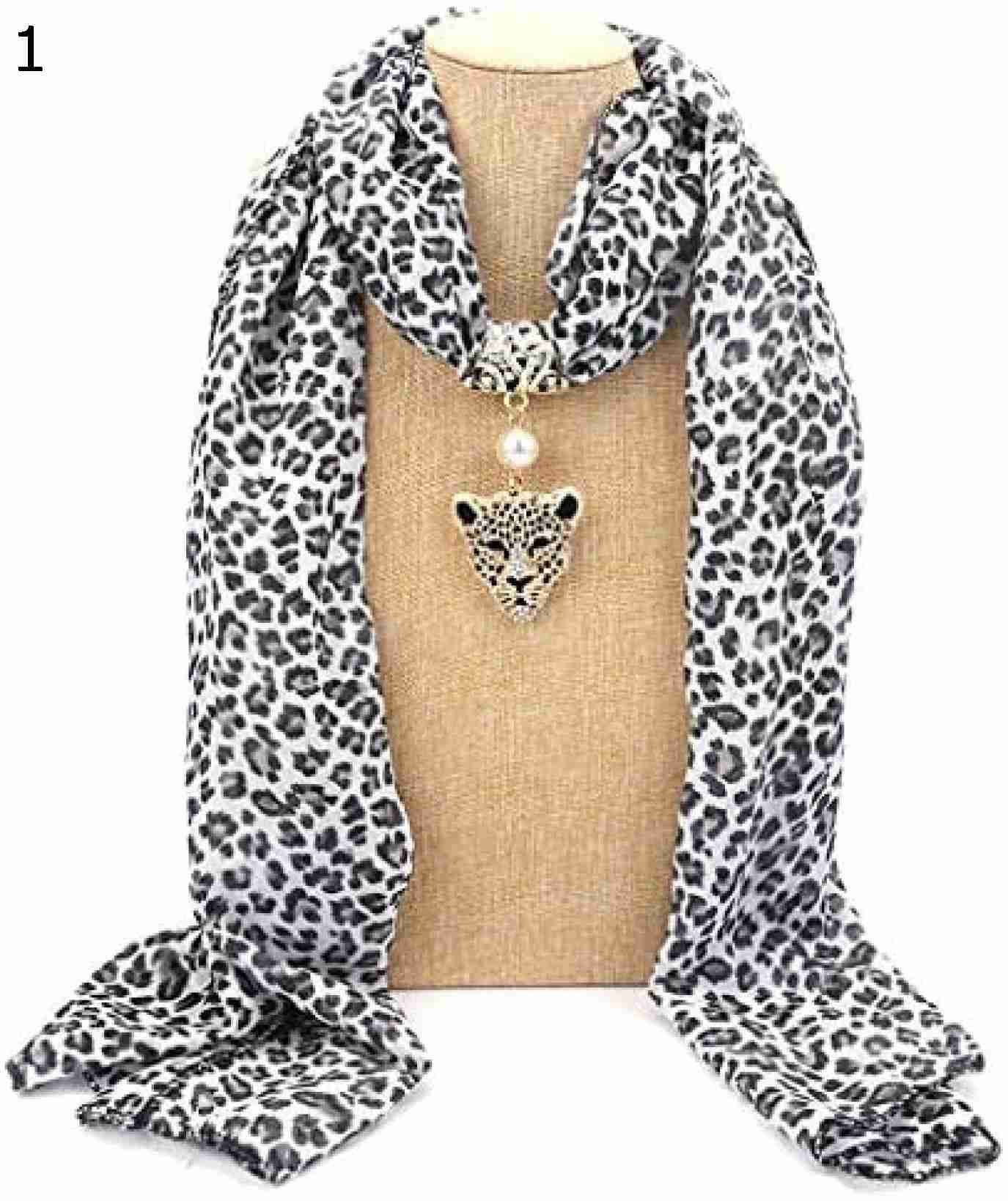 【20%OFFクーポン～】ファッションブランドの新しい女性ロングシフォンヒョウレディスカーフネックレスペンダントジュエリースカーフ女性スカーフ-黒と白