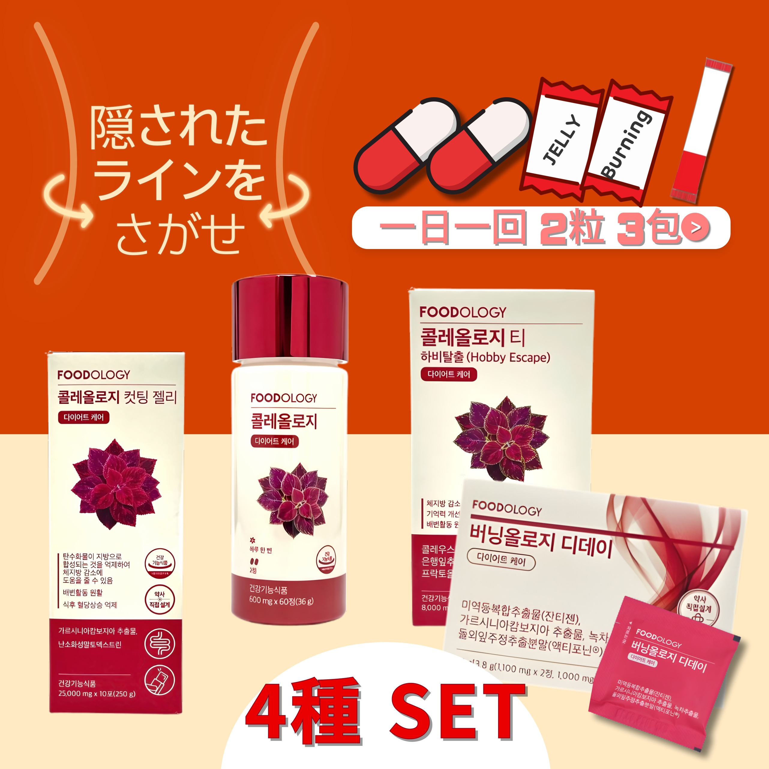コレオロジー 4種 SET コレオロジーティー , コレオロジー 60粒,コレオロジーカットゼリー,バーニングオロジー チアシード入り ザクロ味 短期間 減量 コレオロジー錠剤 サプリ ダイエット