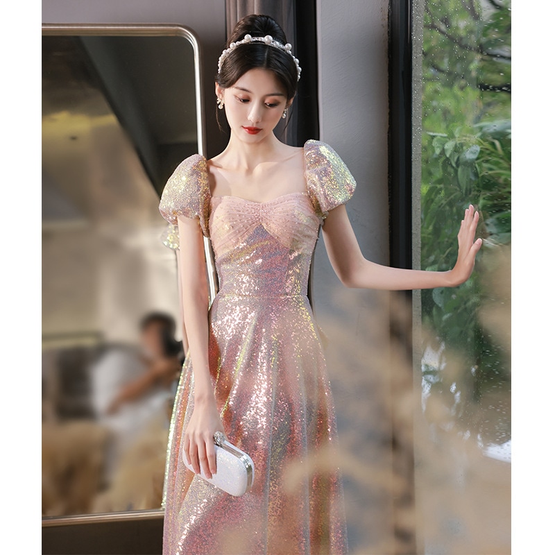 高級イブニングドレススカート2025新しいピンクのトーストドレス婚約気質軽い高級ニッチ高級ホスト女性