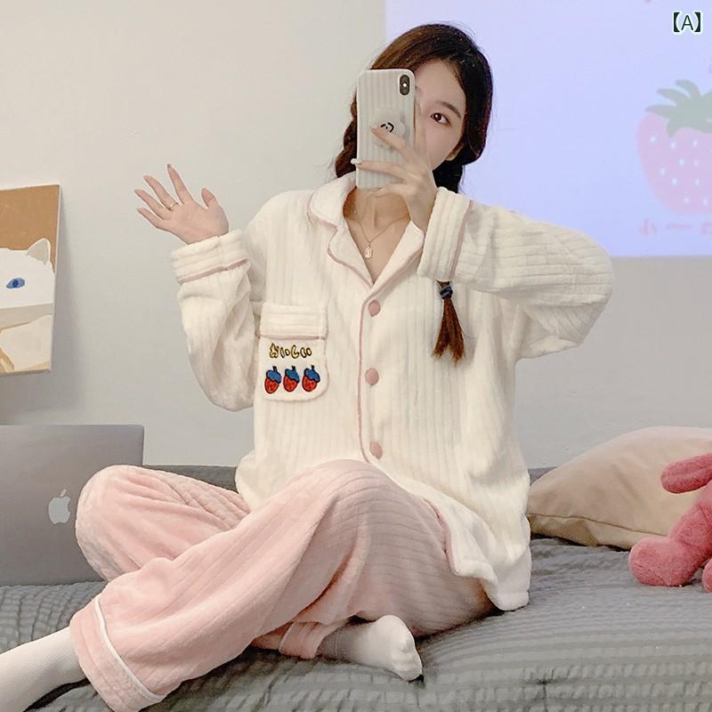 ルームウェア レディース パジャマ 部屋着 ガーリー コーラルベルベット フランネル 春秋冬 長袖 ラウンドネック スクエアネック プルオーバー 暖かい ホームウェア ホワイト ブルー グリーン